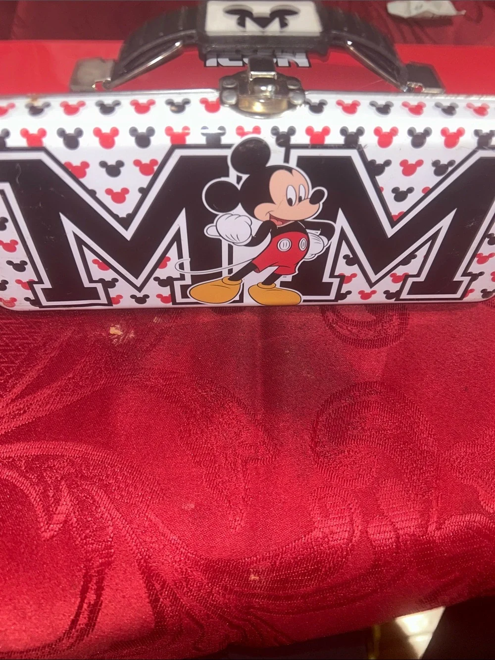 Disney Mickey Mouse Black White Red Metal Pencil Case